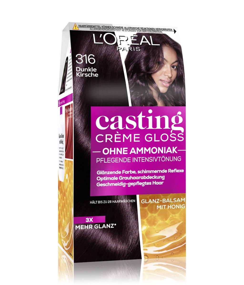 Artikel klicken und genauer betrachten! - Die L'Oreal Paris Casting Crème Gloss Glanz-Reflex-Intensivtönung 316 in Dunkle Kirsche schenkt mittelbraunem bis dunkelbraunem Haar eine wunderbare lebendige Farbe mit sinnlichem Glanz und gleichzeitig intensive Pflege – hält bis zu 28 Haarwäschen. Die innovative sanfte Sorglos-Formel ist ohne Ammoniak, was für einen sanften Duft sorgt. Die Creme-Formel deckt graues Haar optimal ab und verschönert das Haar. | im Online Shop kaufen