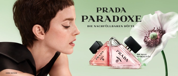 Emma Watson und Prada Paradoxe Parfum Flakon