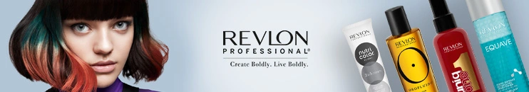 Frau und Revlon Professional Logo mit Produkten